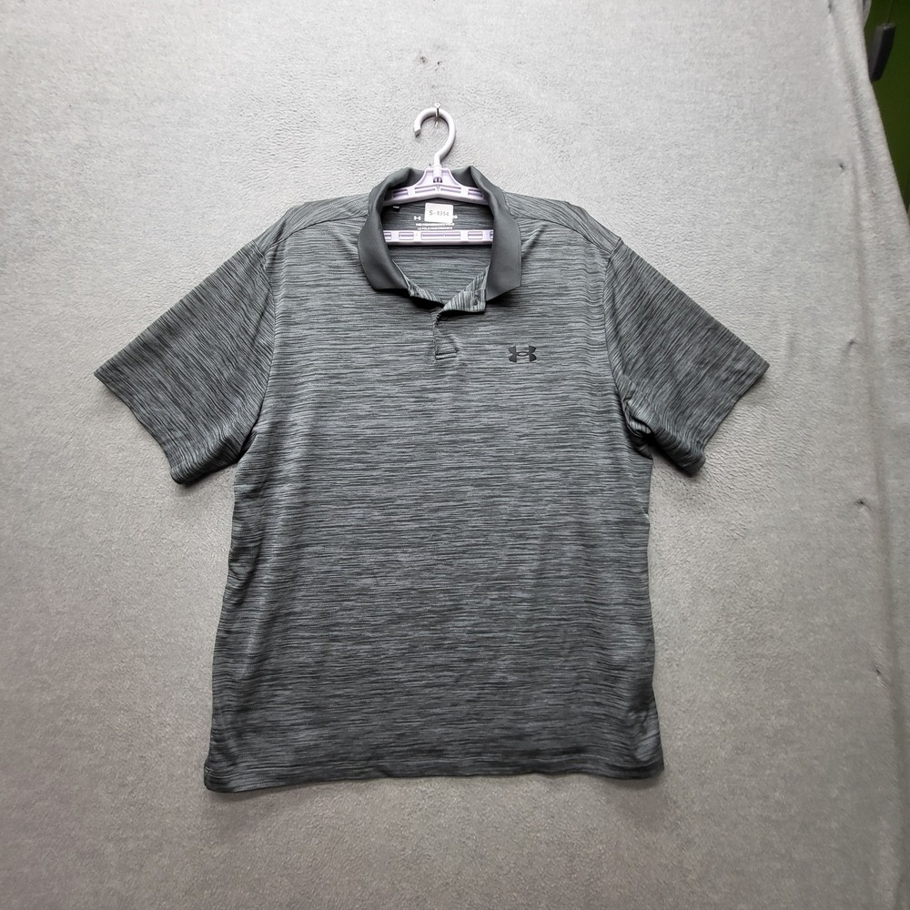 Under Armour Men Polo XL Gray Striped Performance Polo Gorpcore Logo Short